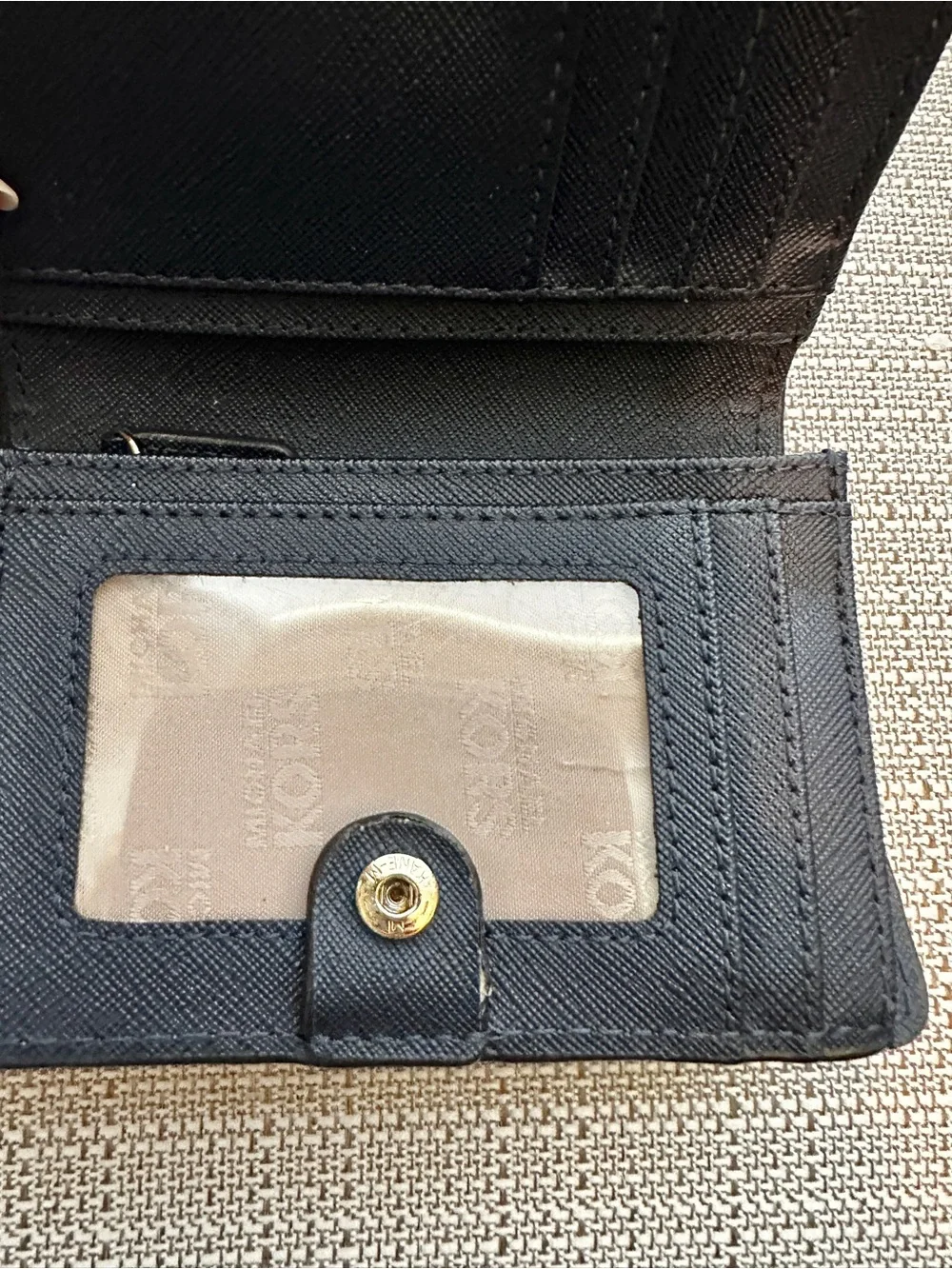 Michael Kors Navy Floral Compact Wallet with Gold Plaque